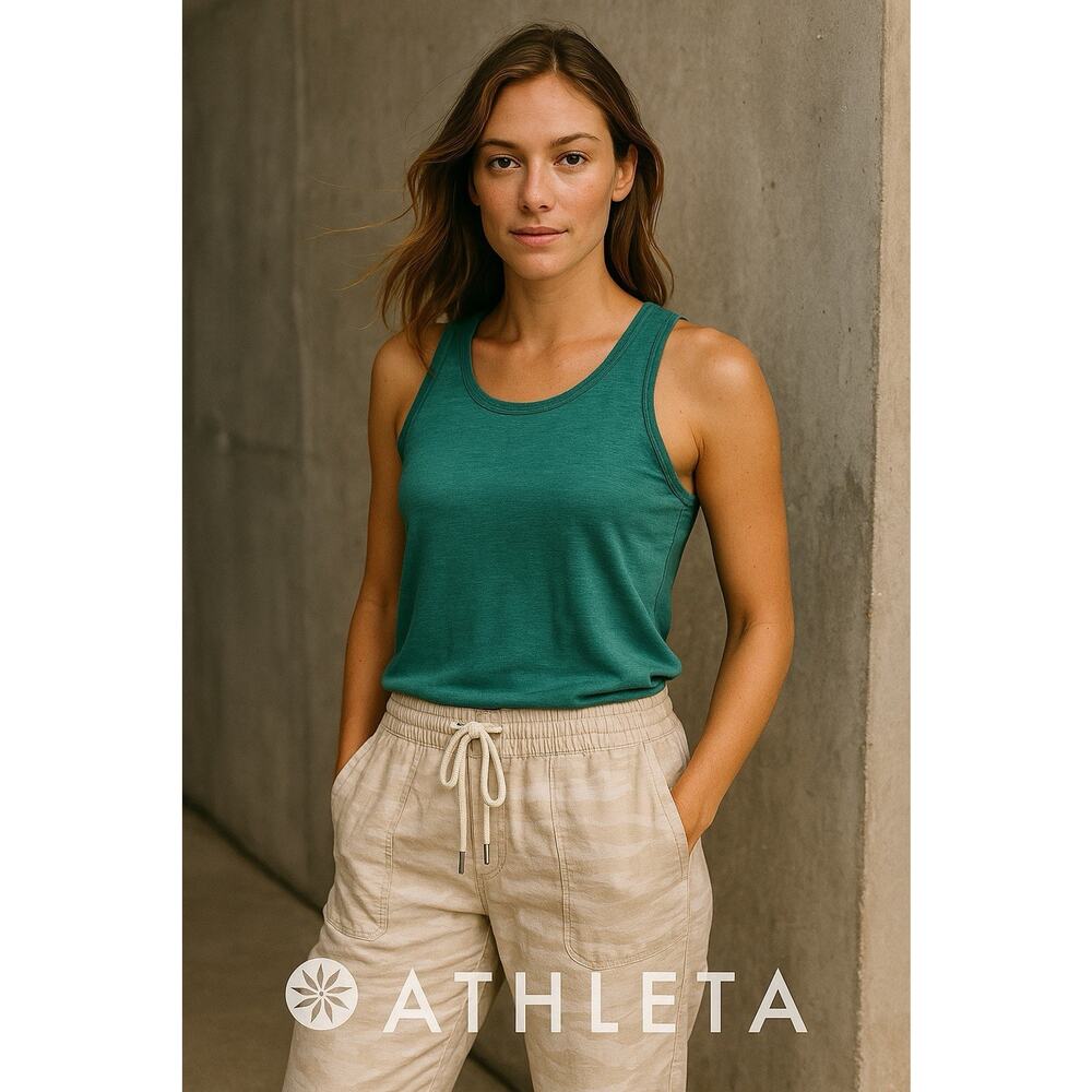 Athleta Cabo Tide 100% Linen Jogger Pull‎ On Drawstring Neutral Camo Tan Size 10